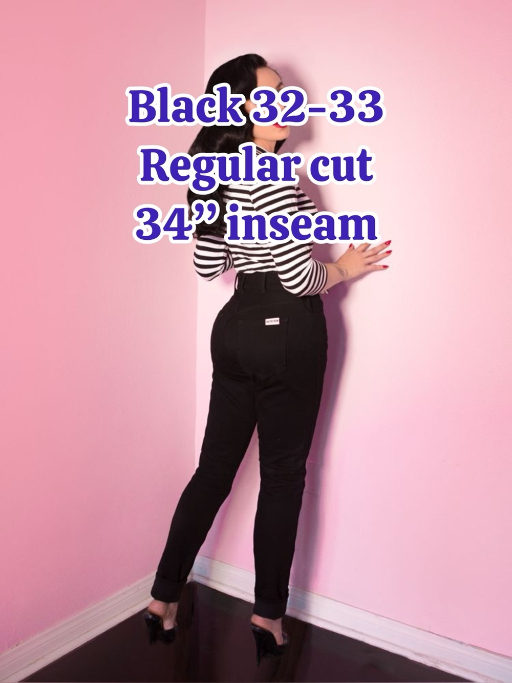 Vixen By Micheline Pitt Bad Girl Denim High Waist BLACK Regular 32-33, 34”inseam